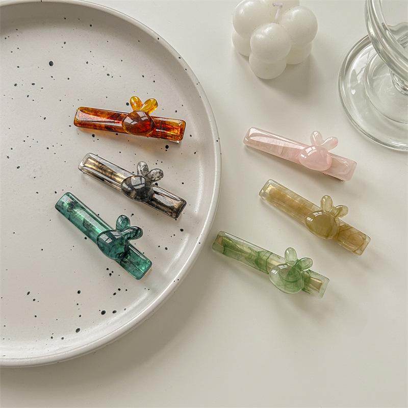 Sweet Acetate Rabbit Hairpin: Cute Duckbill Clip for Girls' Bangs - Japanese & Korean Style