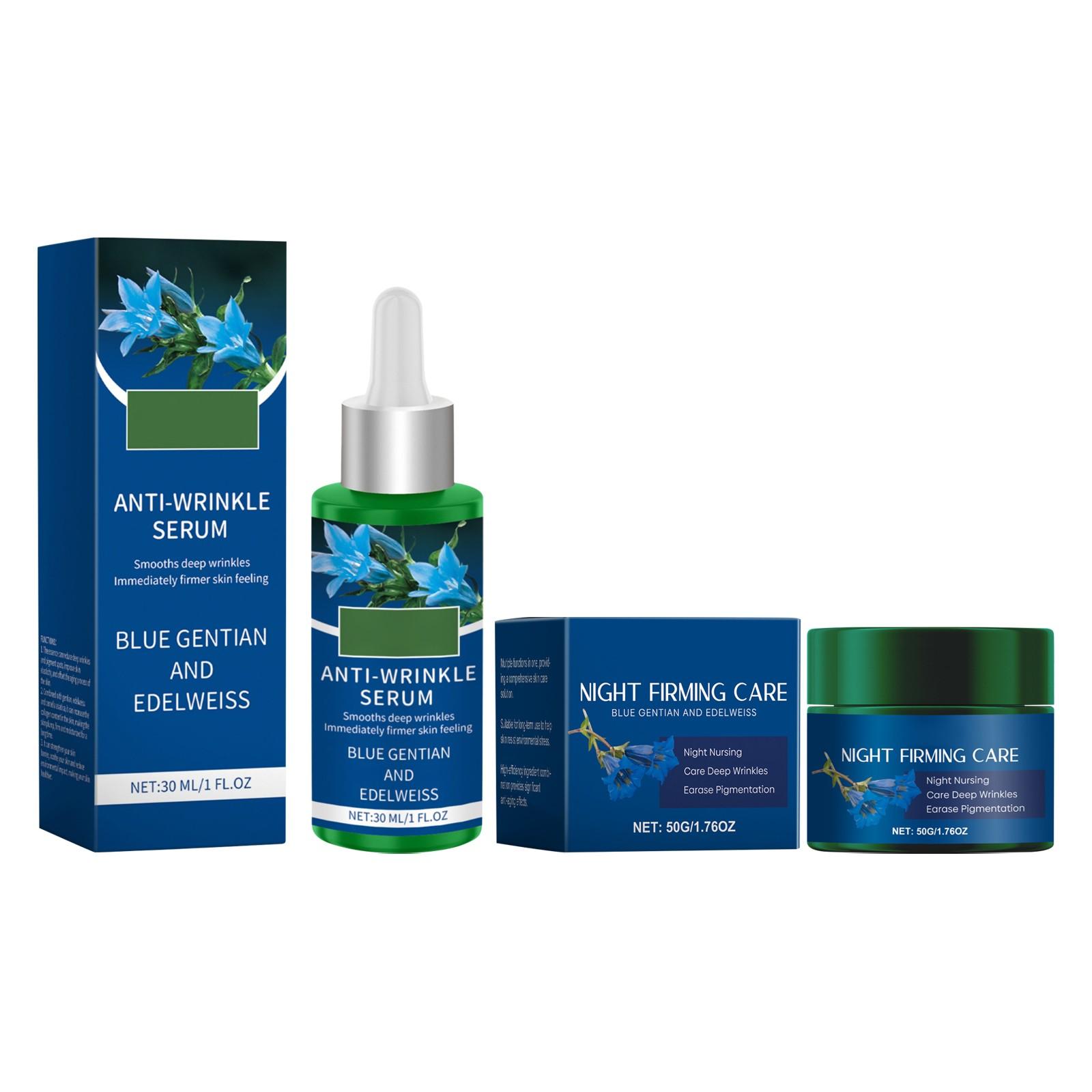 

Blue Gentian Увлажняющий набор для ухода за кожей, увлажняющая сыворотка Увлажняющий крем укрепляет кожу и уменьшает мелкие морщины(30мл+50г белый