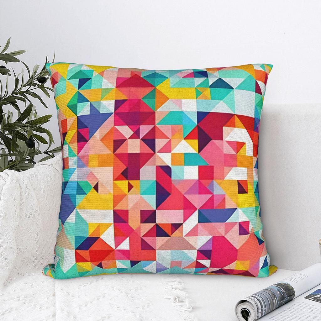 Pillow Cover Colorful Block Pattern Kawaii Pillow Case For Living Room Sofa Pillowcases