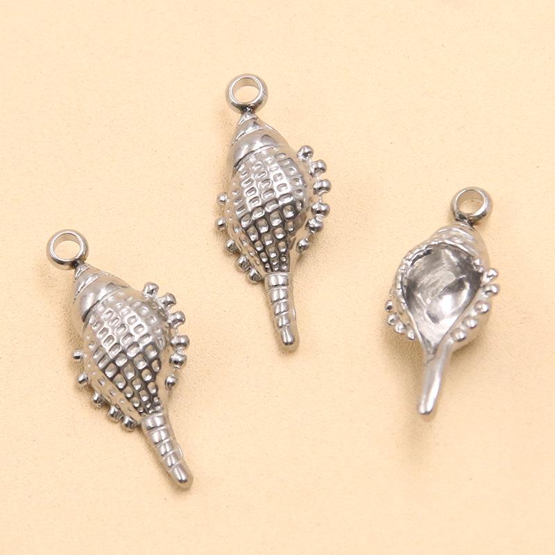 9x20mm Seashell  Marine Life Pendant Necklace - Stainless Steel, 2 Colors