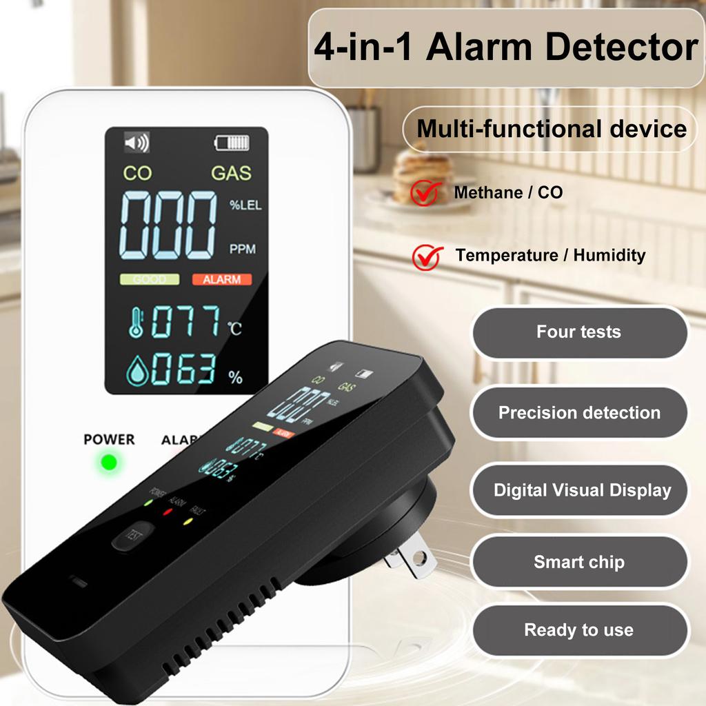 4-in-1 Temperature and Humidity Monitor with Digital Display Plug-in CO Detector Real-Time CO Monitor for Home Kitchen RV Travel