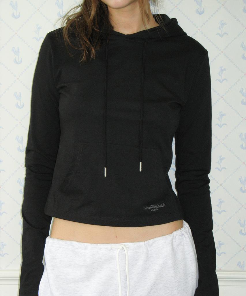AMES-WORLDWIDE Classic Crop Hoodie Ls Tee Black