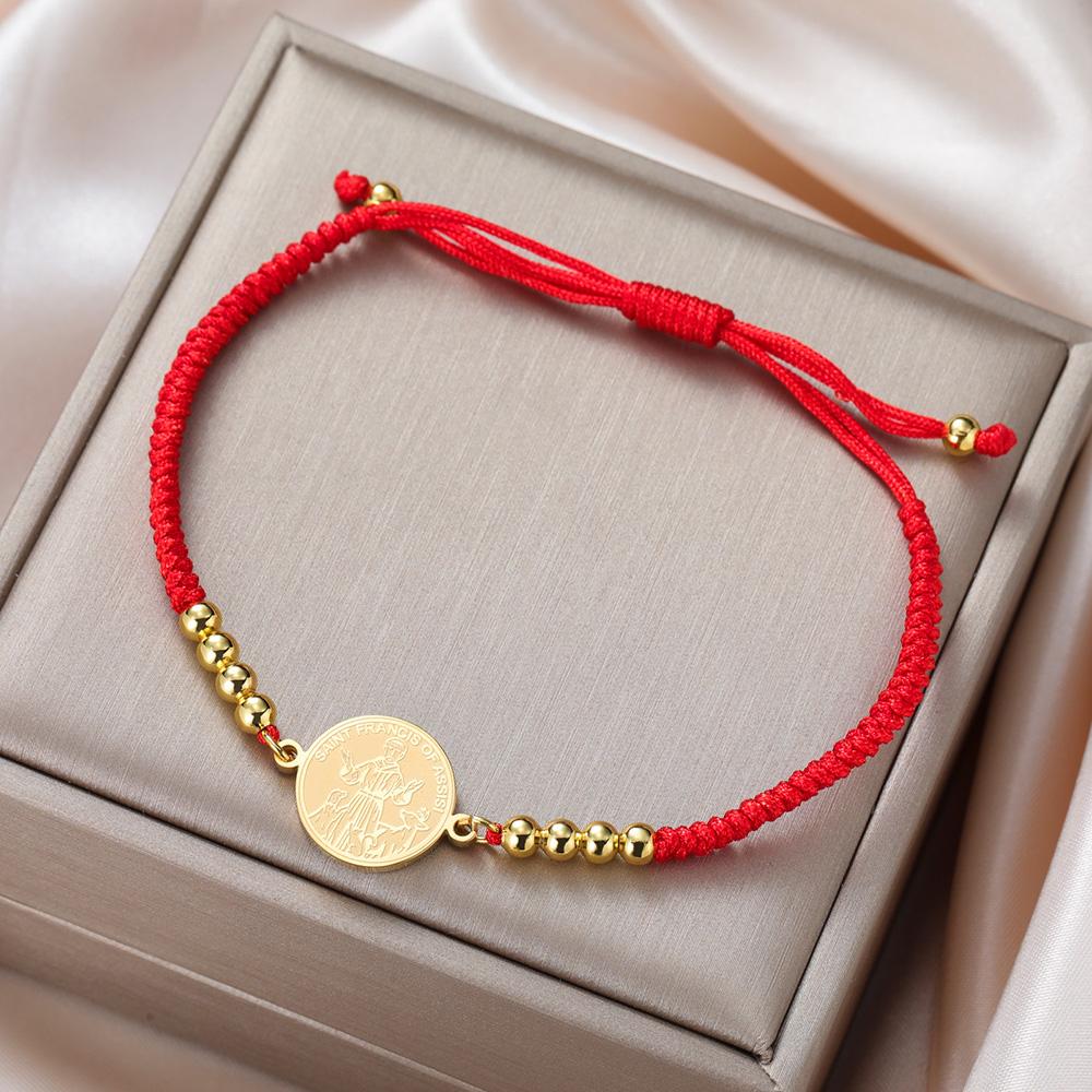 Dawapara Saint Francis of Assisi Coin Bracelet Catholic Patron Animal Advocate Gifts Stainless Steel Charms Religious Jewelry