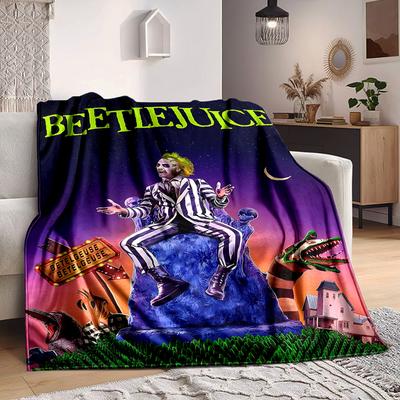 1pc Beetlejuice Blanket Lightweight Flannel Throw For Sofa, Bed, Travel, Camping, Livingroom, Office, Couch, Chair, And Bed