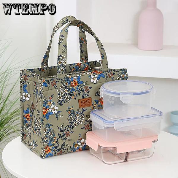 WTEMPO Aluminum Foil Insulated Work Hand-carried Lunch Bags Canvas Lunch Box Handbags Ethnic Style Retro Mommy Bags
