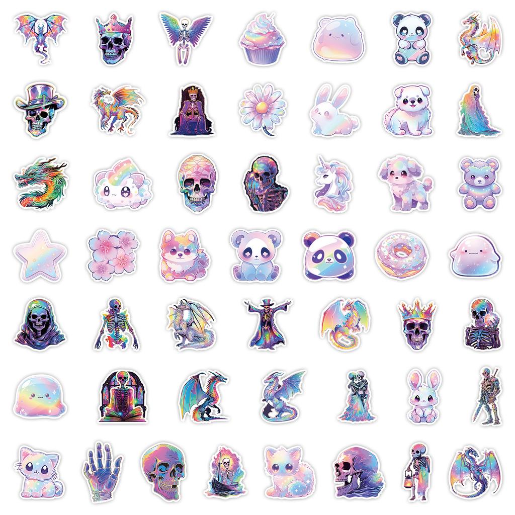 50 Cute Cartoon Holographic Stickers Mobile Phone Water Cup Computer Decoration Stickers Waterproof Creative Children's Stationery Stickers