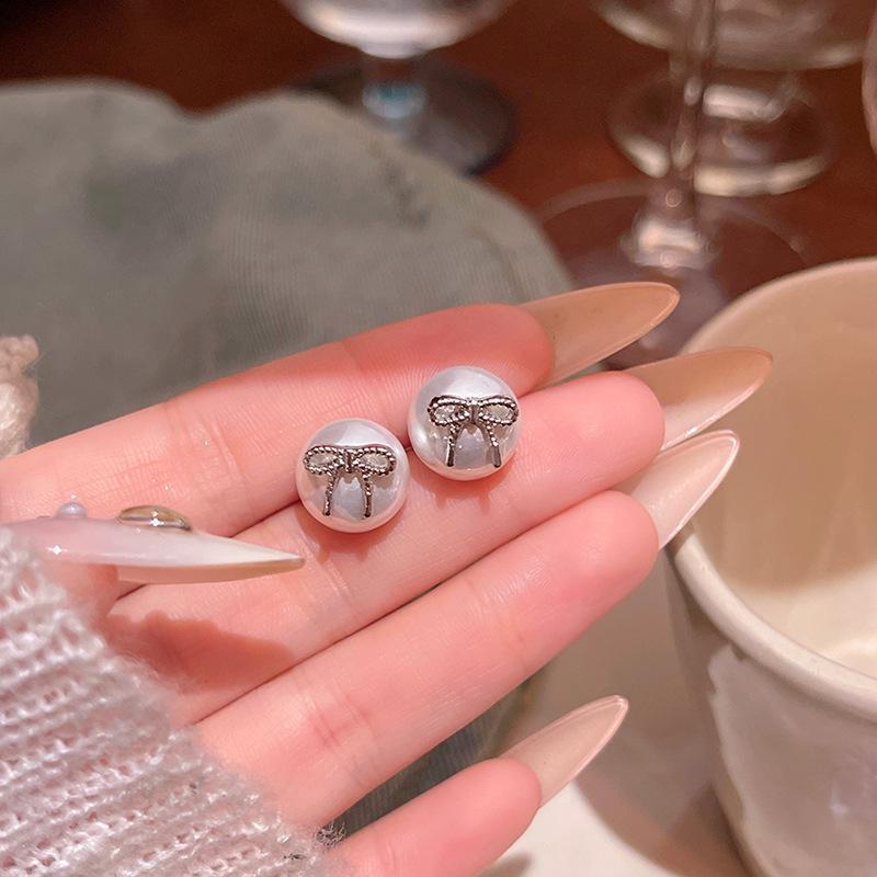 

Элегантные серьги-бантики с жемчугом для женщин — высококачественные, простые, универсальные украшения A1871 серебряный