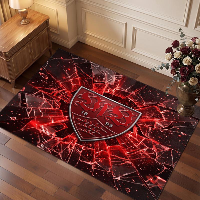 VfB Stuttgart Football Print Crystal Velvet Rug, Comfortable Water Absorbent Non Slip Indoor Floor Carpet