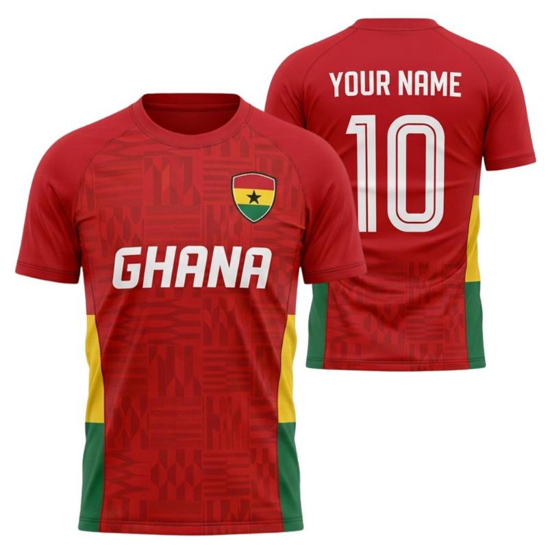 Custom Ghana Football Jersey Shirt Personalized Red Ghana Fan Tee African Pattern Football Top Custom Name Number Sports Gift