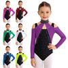 Flickor Gymnastikdräkt Utskuren Nätlapp Lapptäcke Glittrande Strass Färgblock Balett Bodysuit