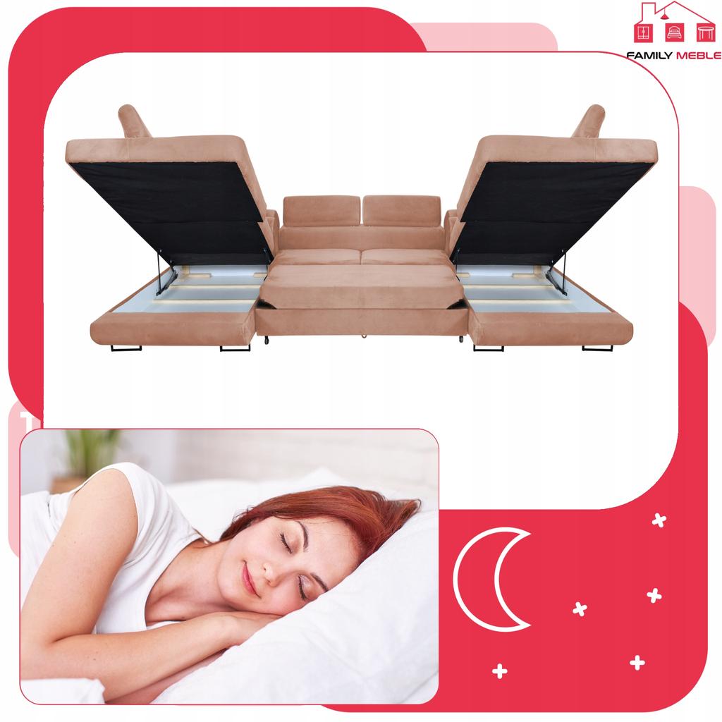 U-shaped Corner Sofa Bed, Extendable F. Bosso Family Sleeping Furniture Dark Beige Velvet