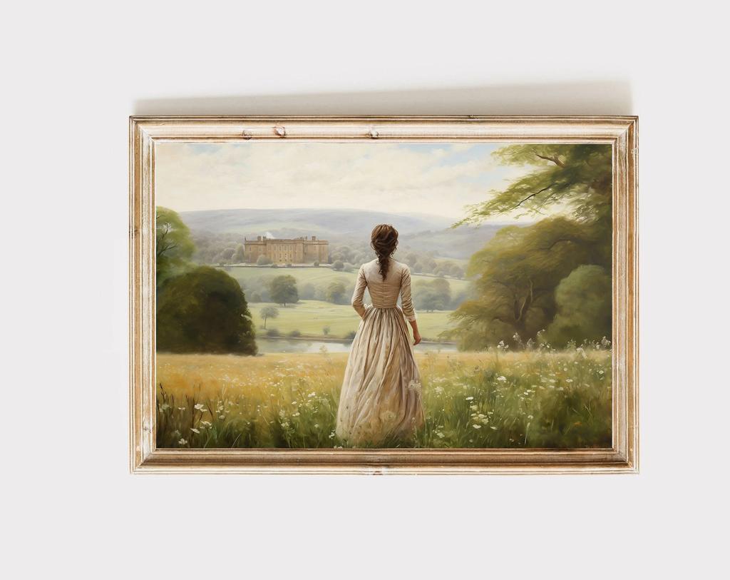 Pride and Prejudice Wall Art Print Canvas Oil Painting Elizabeth Bennet and Mr Darcy Cottagecore Posters Home Decor