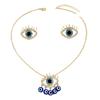 Versatile Hip Hop Women's Earrings Necklace Set Personality Devil's Eye Diamond Design Stud Earrings Clavicle Chain