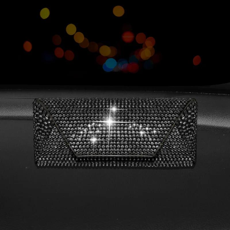 Shiny Diamond Crystal Car Glasses Case Auto Console Armrest Box Storage Organizer Eyeglasses Sunglasses Box Car Accessories