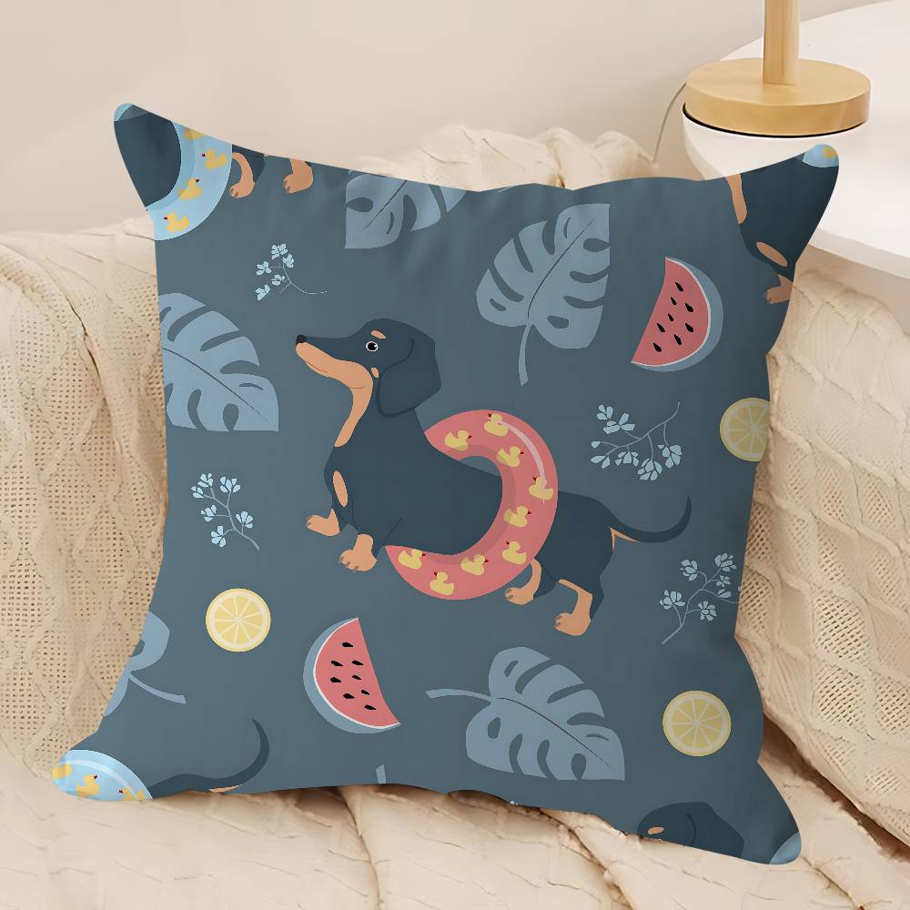 Cartoon Dachshund Dog Pillow Case Removable Washable Cushion Cover – All-Season Soft Linen