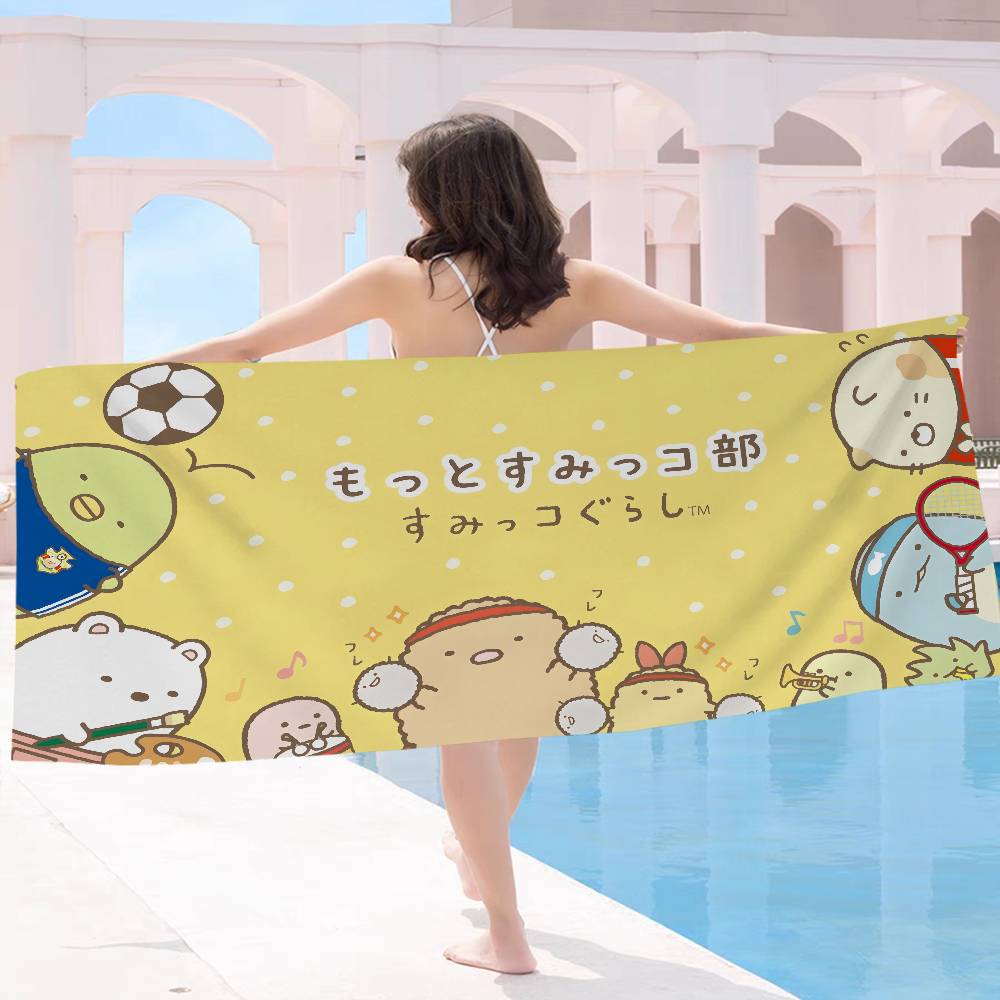 Cartoon Pink Sumikko Gurashi Microfiber Blanket Quick Drying Beach Towels Oversized Printing Super Absorbent Pool Towel Blanket
