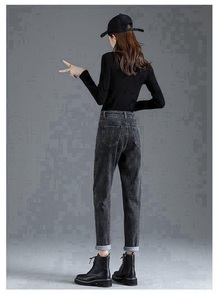 Damen High-Waist Fleecegefütterte Cropped Harem Jeans - Winter Karottenhose