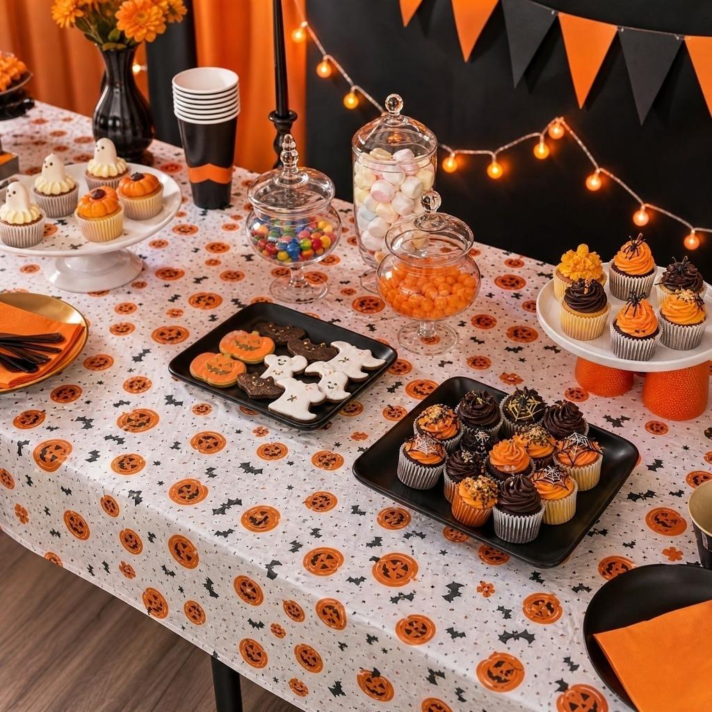 Halloween Disposable Plastic Tablecloth with Pumpkin Design for Party Decorations