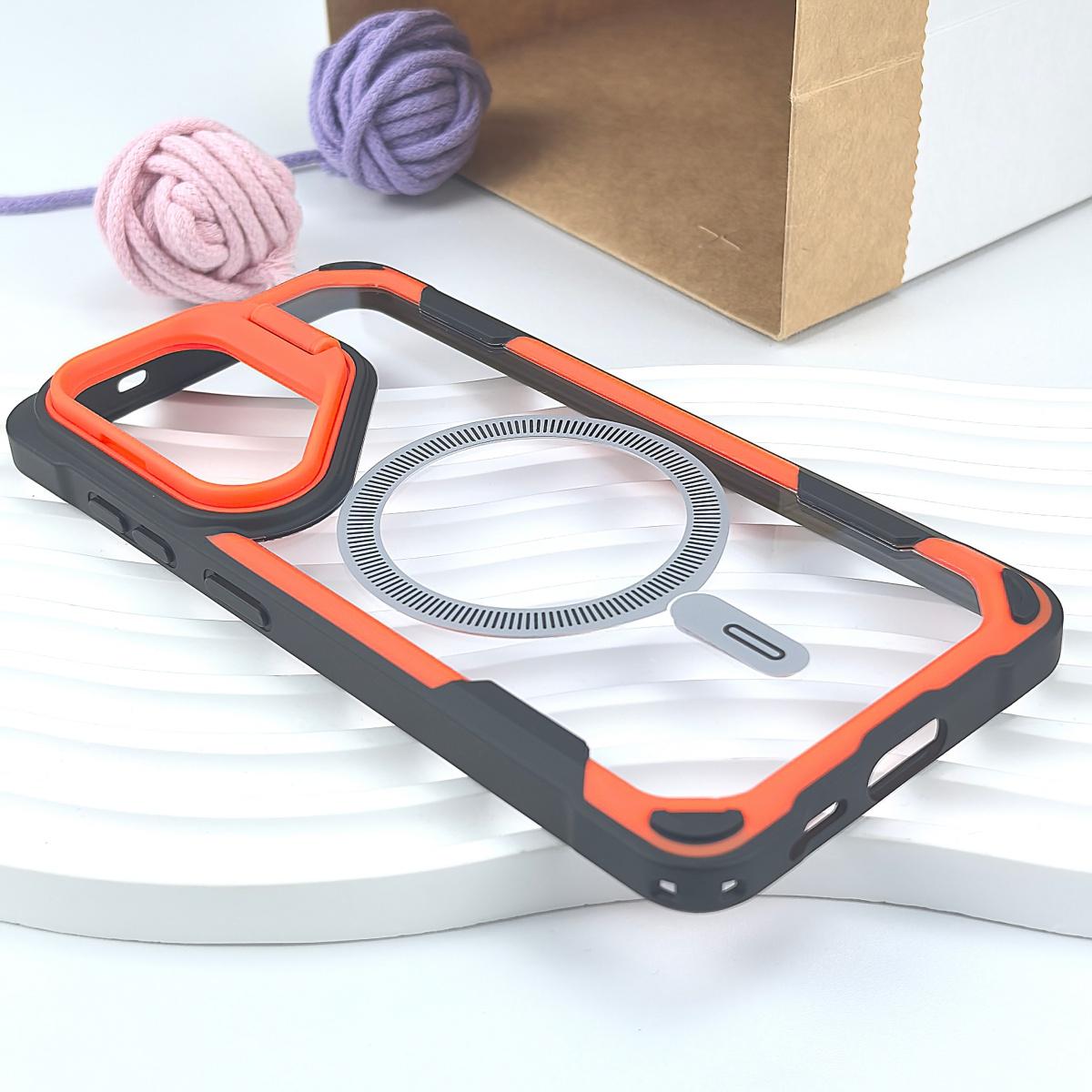 

Luxury Contrast Color Bumper Magnetic Phone Case For Samsung S26 S25 Edge S24 Ultra Plus Folding Lens Holder For Magsafe Cover Galaxy S24 помаранчевий