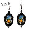 Handmade Crystal Glue Earrings Gothic Ghost Earrings, Vintage Style Matte Black Alloy Dangle Decorative Commemorative Jewelry Halloween for