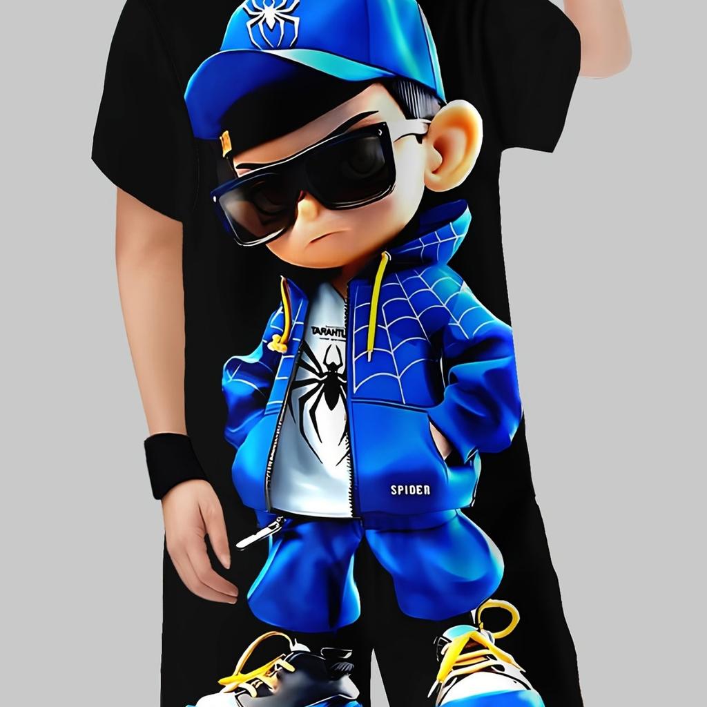 Children's 3D Printing with Patterns, Suitable for Spring/summer Festivals, a Fashionable and Versatile Casual Style for Children