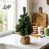 Rustic Christmas Decor Tabletop Mini Tree Artificial Miniature Pine Tree with Linen Base for Xmas Holiday Indoor Home Kitchen Desktop Decoration