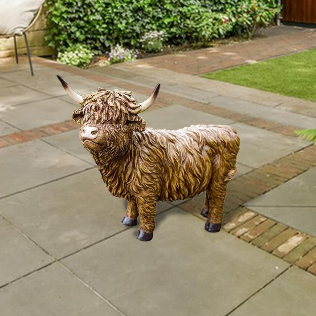 Garden Statue Highland Cow Figurine Collectible Creative Modern Yard Art Decor Tabletop Ornament for Garden Bookshelf Bedroom