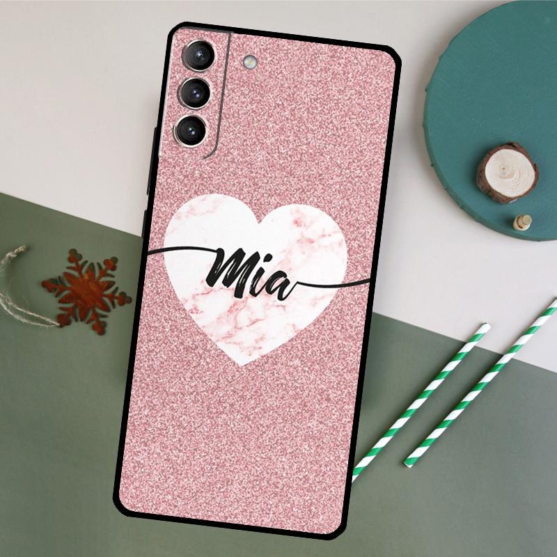 Personalised Name Initial Pink Case For Samsung Galaxy S20 S21 FE S22 Plus S23 Ultra S8 S9 S10 Plus Note 10 20 Ultra Cover