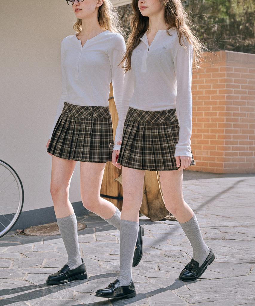 Dear Me Check Pleated Mini Skirt Pants [Brown]