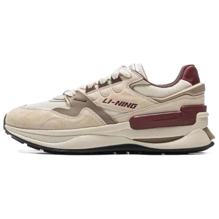 New LiNing 001 Innocence V2 Anti-Slip And Wear-Resistant Height Increasing Rebound Low-Top Casual Shoes Men's Beige Red AGCV009-1
