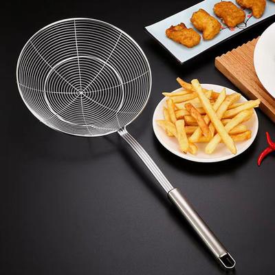 1Pcs Skimmer Slotted Spoon Stainless Steel Heat-Resistant Handle Fryer Basket Skimming Ladle Cooking Skimmers Outdoor Tableware