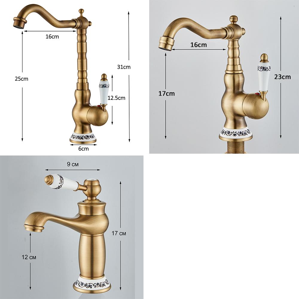 Antik Pirinç Lavabo Musluğu Tek Kollu Karıştırıcı Musluk 360 Derece Döndürme Mutfak Musluğu Mutfak Karıştırıcı Muslukları Sıcak ve Soğuk