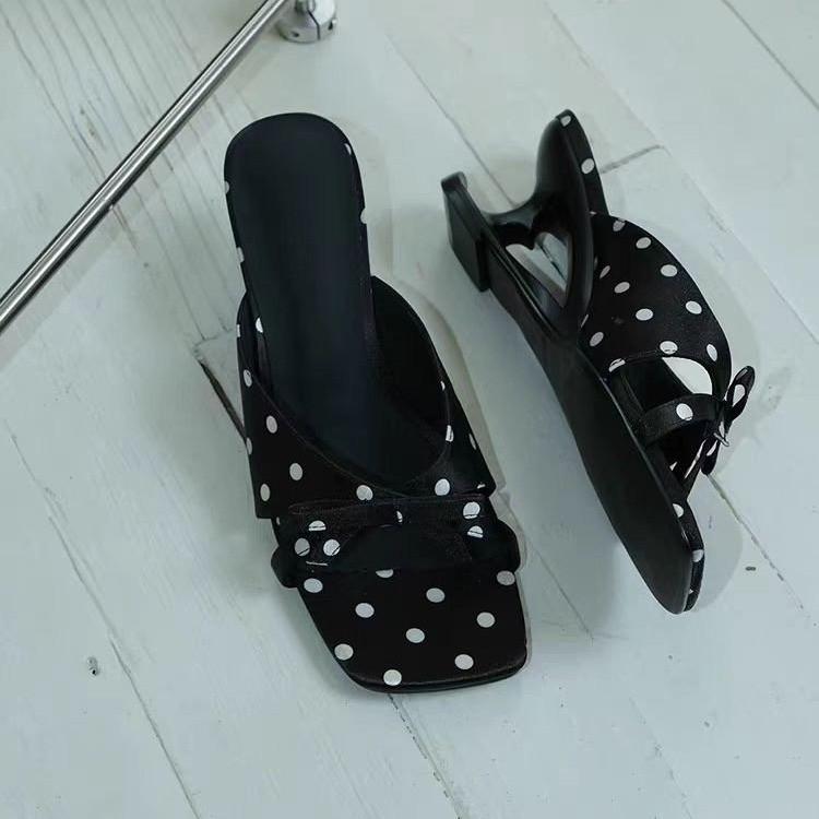 

French Bow Open-Toed One-Word Slippers For Women S Summer Wear, Not Tired Of Versatile Feet, Seaside High-Heeled Sandals 40 чорний