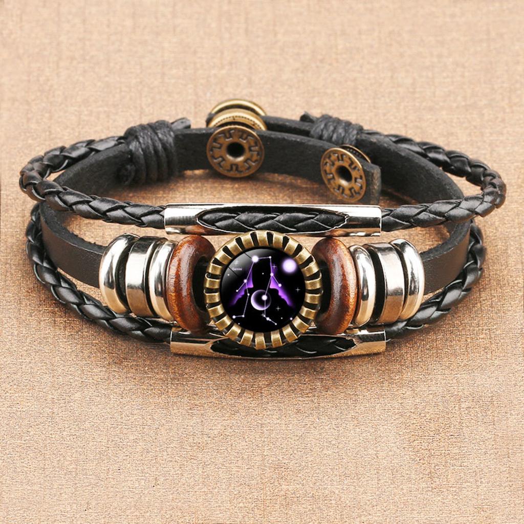 Jewelry Vintage Leather Rope Combo Time Luminous Gemstone Bracelet Signs