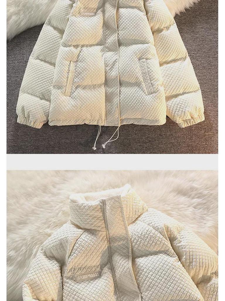 Hongkongská retro vaflová bavlněná bunda pro drobné ženy – Zimní volný střih, zateplený kabát se stojáčkem