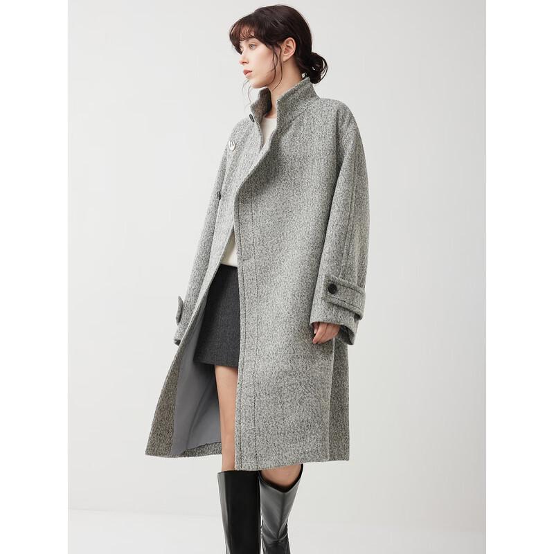 ELLE Women s Elegant Stand Collar Long Winter Coat M