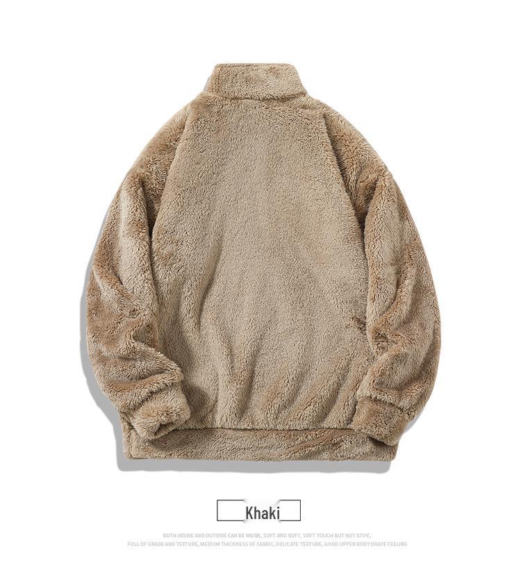 2025 Men's Arctic Fleece Half-Zip Hoodie - Casual Loose Fit, Warm Fluffy Stand Collar Pullover