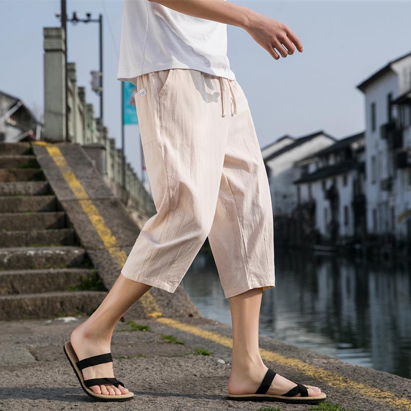 Summer Men's Cotton Linen Short Pants Solid Color Shorts Large Lightweight Shorts Men Beach Shorts for Men Breathable Sweatpants