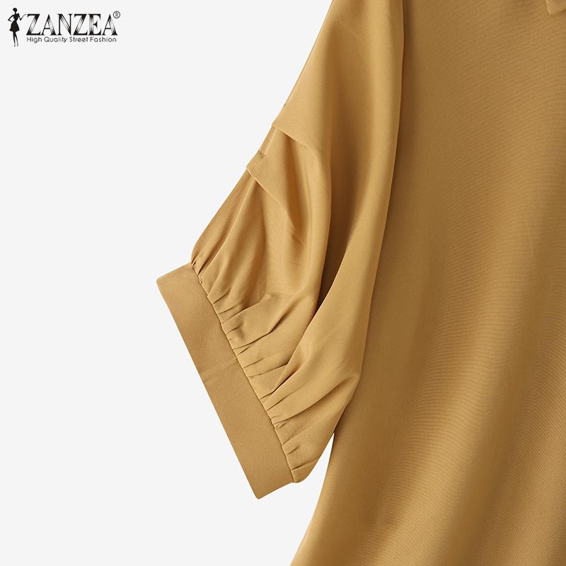 ZANZEA Women Turn Down Collar Loose Casual Half Sleeve Plain Blouse
