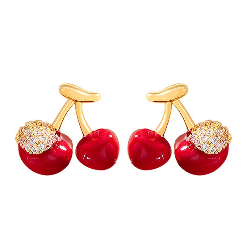 Stylish Exquisite Sweet Red Oil Dripping Cherry Stud Earrings Light Luxury Simple Small Fresh Earrings Niche Design Earrings