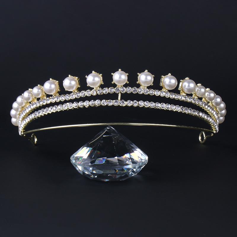 Elegant European Bridal Pearl Rhinestone Crown Hair Accessory