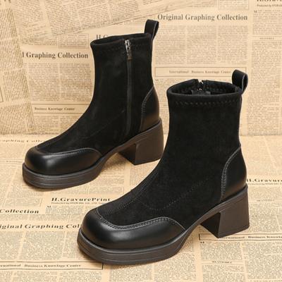 Women High Heels Ankle Snow Boots Fad Square Toe Shoes Winter Suede Plush Warm Shoes Woman 2025 Trend Elegant Pumps Botas Mujer