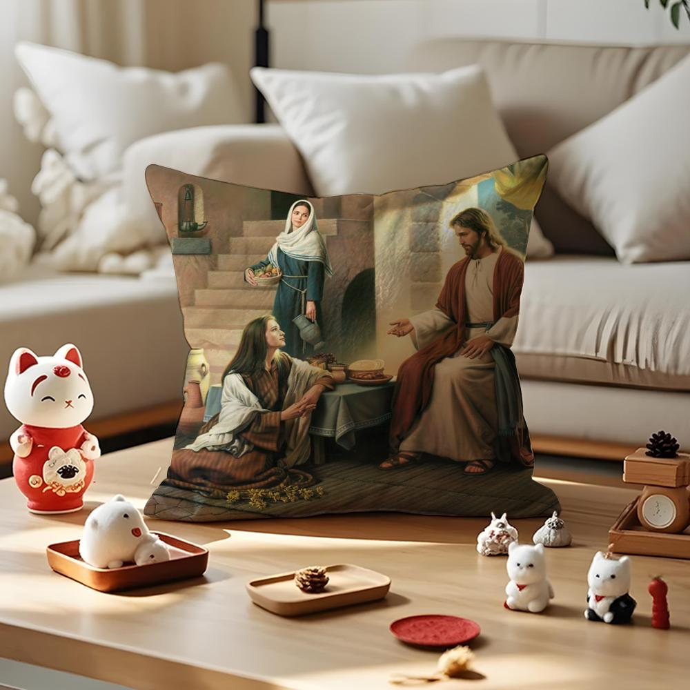 Jesus Christ Portrait Cushion Cover Silky Short Plush Invisible Zipper Dustproof Sofa Pillow Case for Home Decor