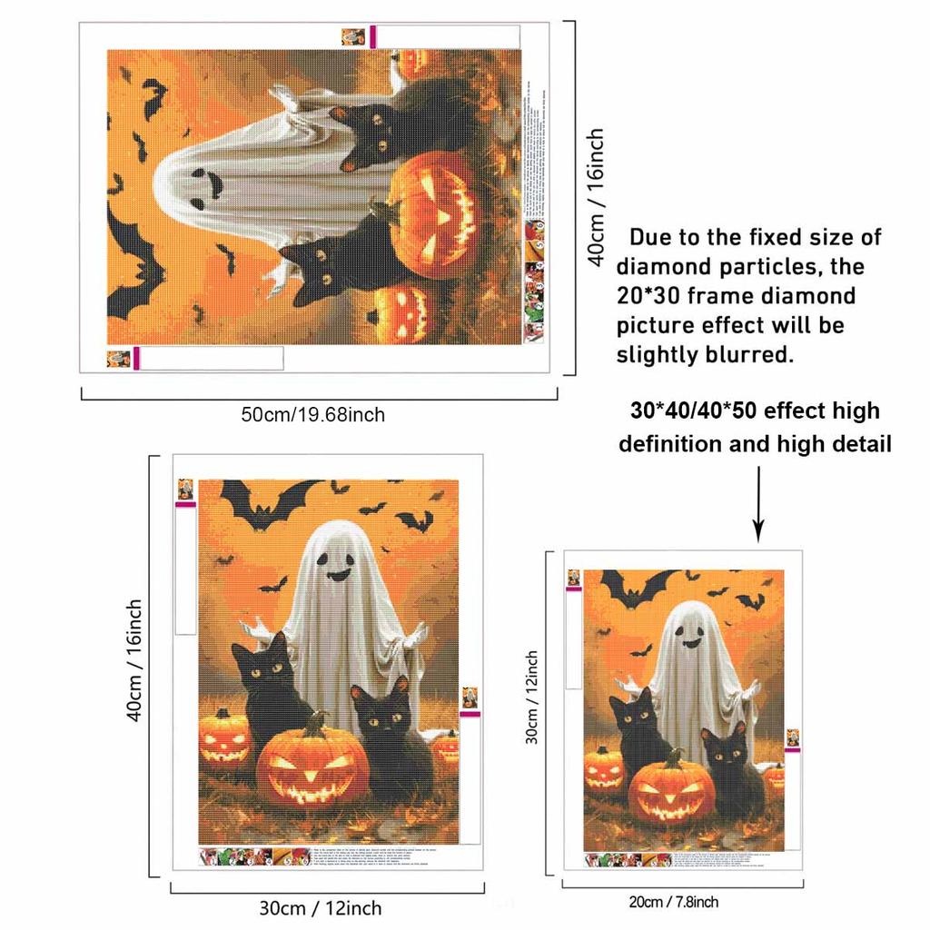 DIY Diamond Painting Canvas Cute Ghost Black Cats Pumpkin Design 5D Full Drill Art Creative Leisure Craft Wall Home Decor