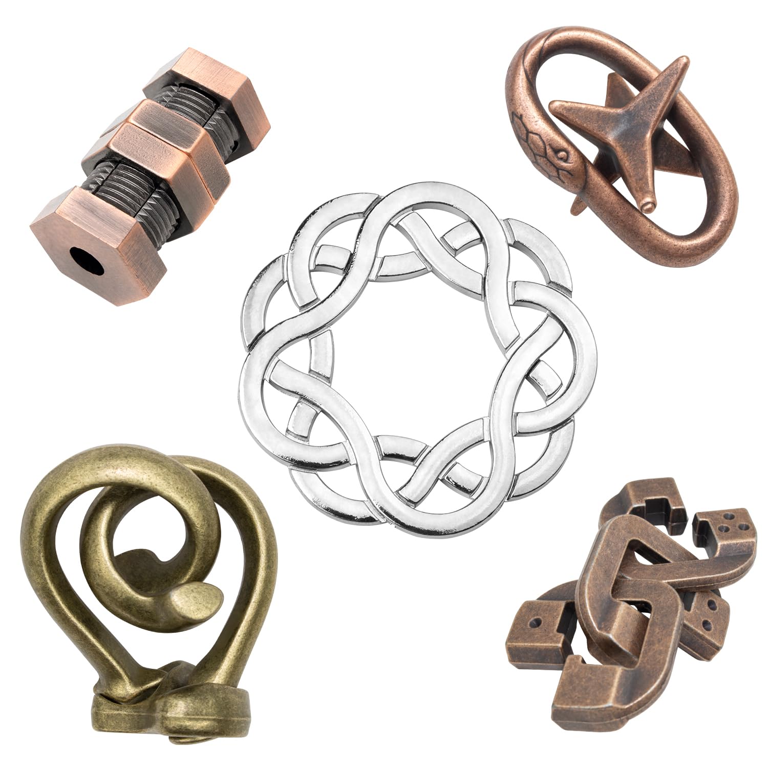 

HUAZONTOM Brain Teaser Rings, 5-Piece Set, Difficulty Levels 6-3, Ring Puzzle, Brain Teaser Toy for Adults and Children, Mystery Solving, Time