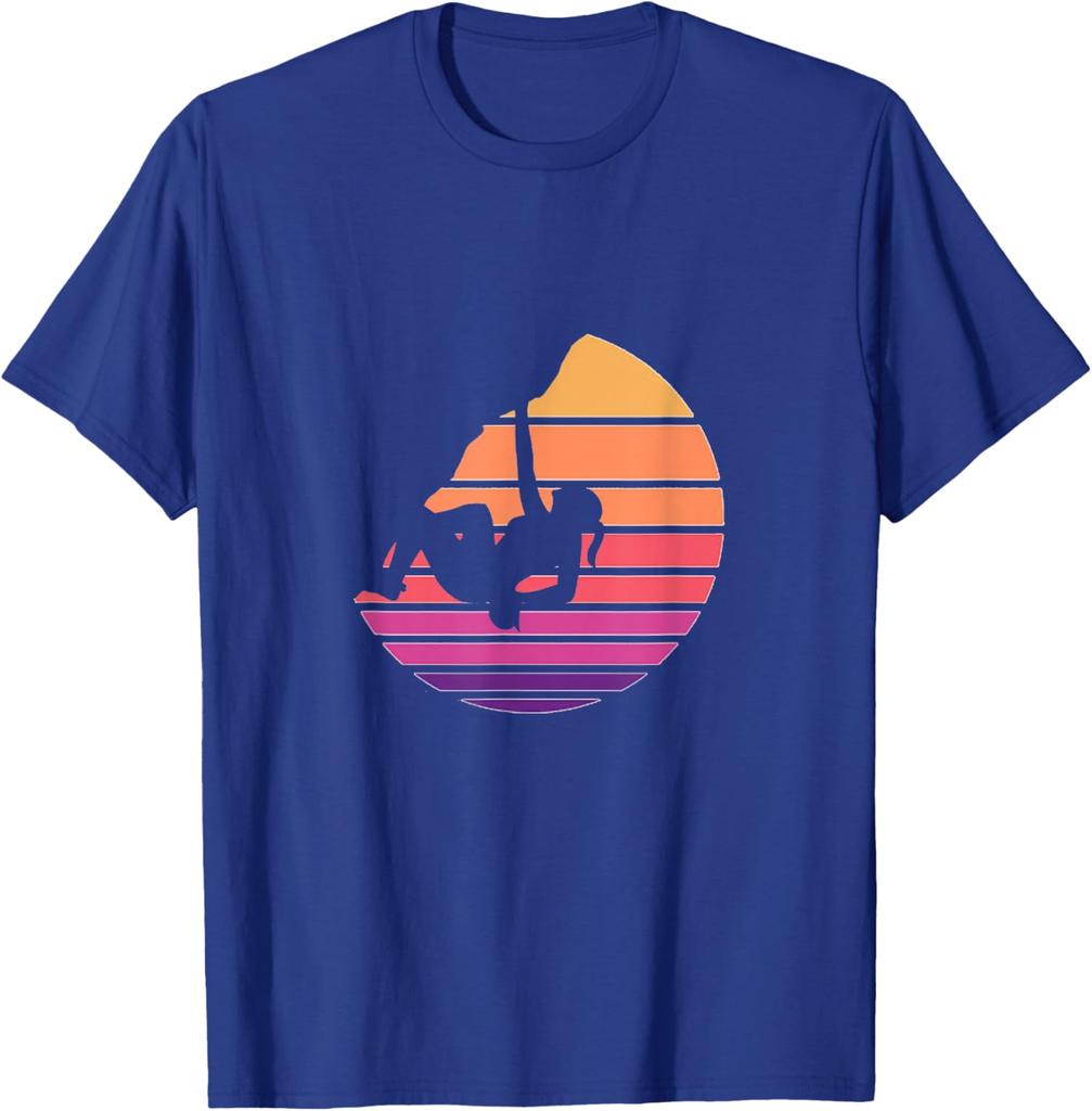 Rock Climbing Sunset Retro Vintage Graphic Tee Men Women Cotton Short Sleeve TShirt Outdoor Sports