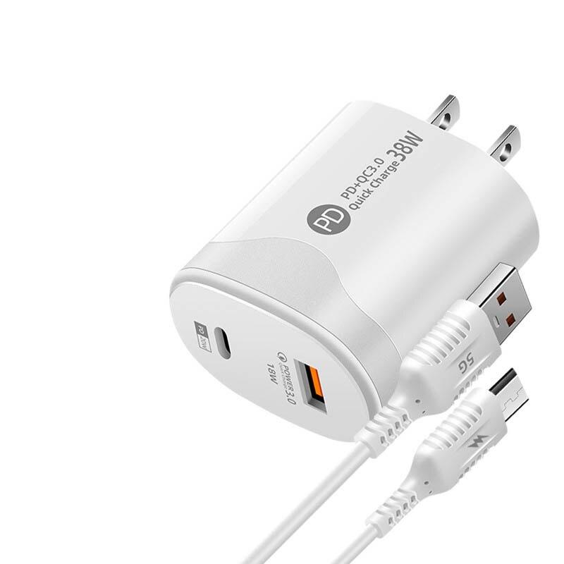 Tatal 38W Wall Charger Quick Charge PD20W Power3.0 Fast Charging Adapter with USB Type C Cable for for Xiaomi iPhone Samsung