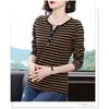 Long Sleeve Striped V Neck T Shirt Women Fitted Plus Size Casual Top
