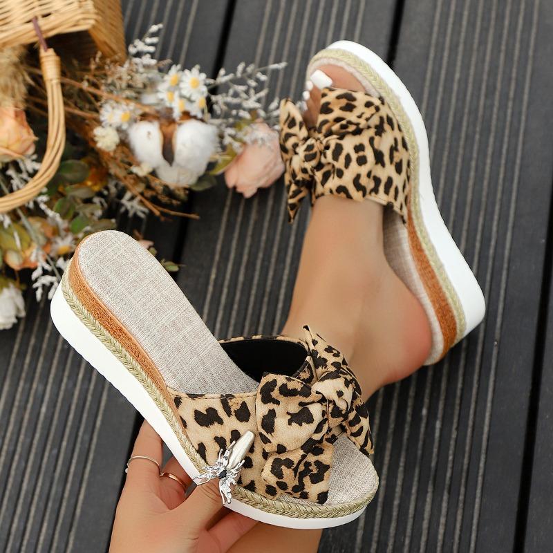 Dámské mašličkové peep-toe pletené platformové nazouváky Lehké ležérní boty