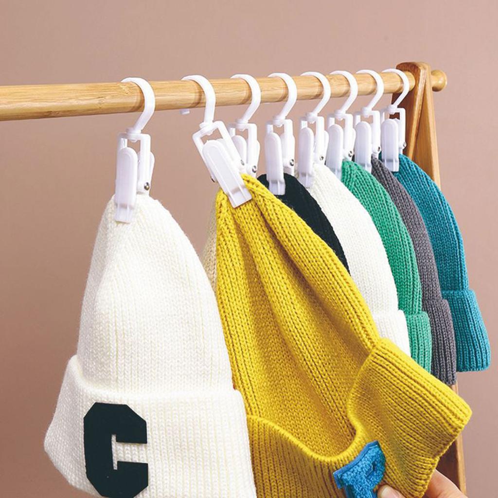 10 Pieces Hanging Laundry Hooks Clip Plastic Swivel Hanging Towel Clips Strong Clips with Hanger Hook for Curtain